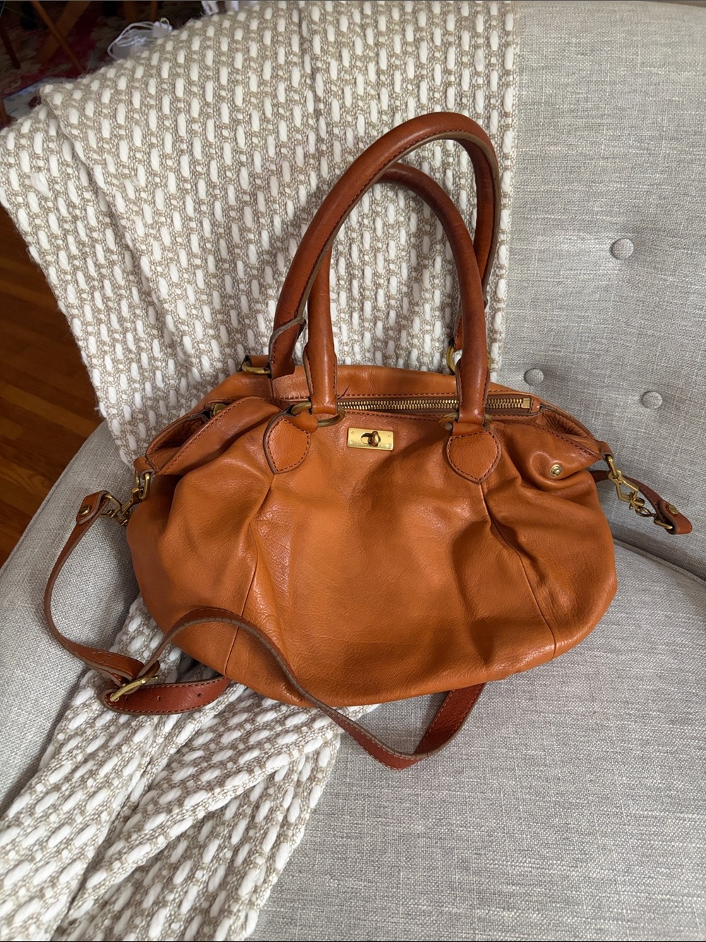 J.Crew Women's Leather Satchel Handbag in Cognac Brown